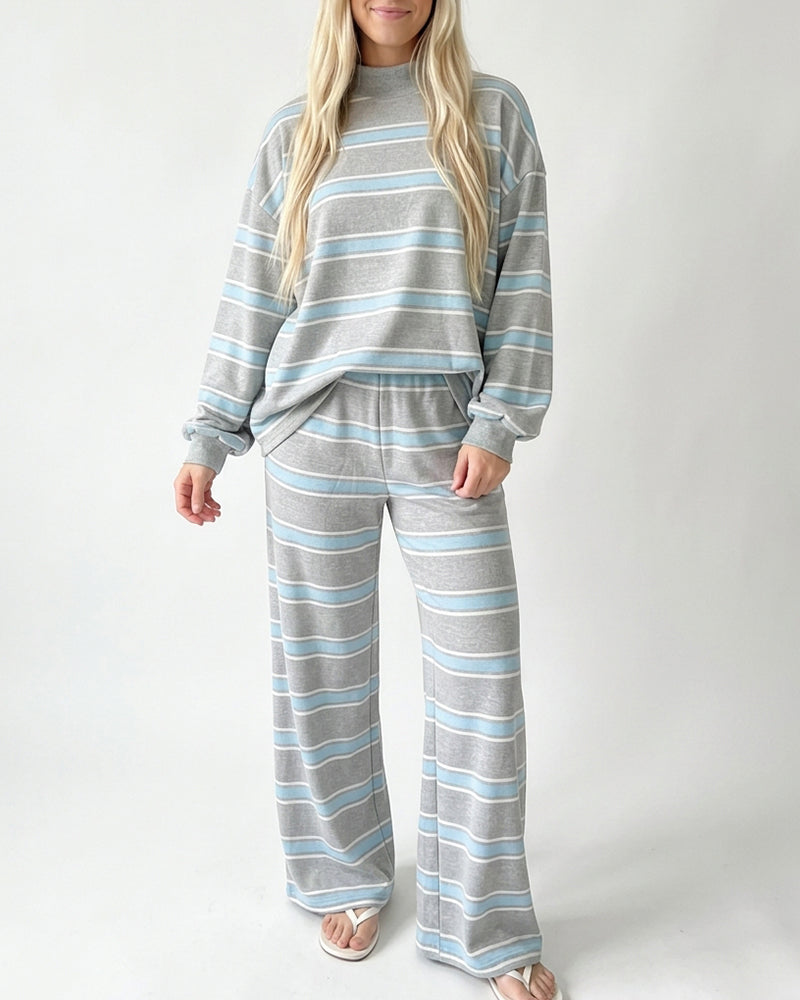 Curvvvy™ Mock Neck Pullover Striped 2-Piece Lounge Set