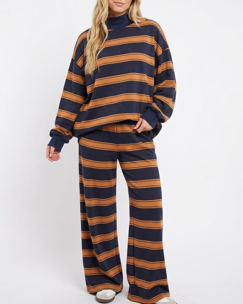 Curvvvy™ Mock Neck Pullover Striped 2-Piece Lounge Set