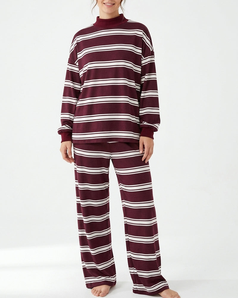 Curvvvy™ Mock Neck Pullover Striped 2-Piece Lounge Set
