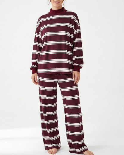 Curvvvy™ Mock Neck Pullover Striped 2-Piece Lounge Set