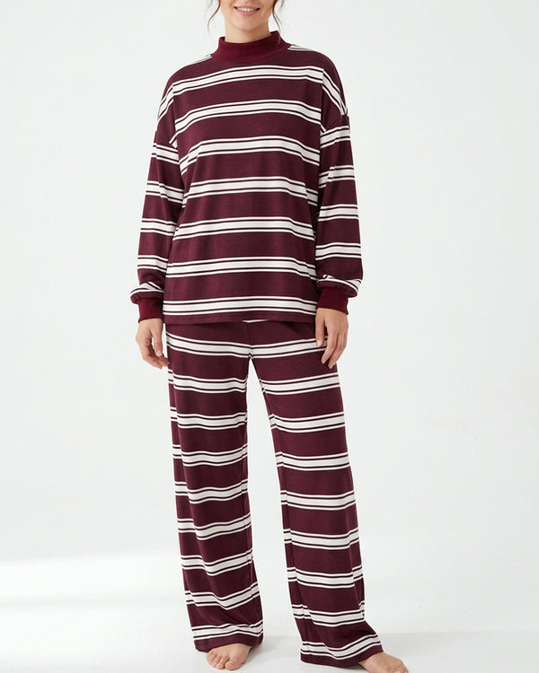 Curvvvy™ Mock Neck Pullover Striped 2-Piece Lounge Set