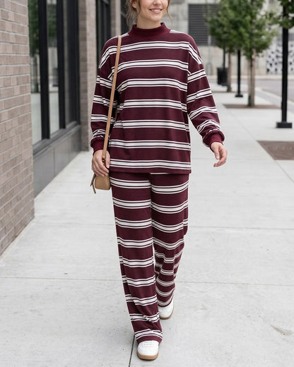 Curvvvy™ Mock Neck Pullover Striped 2-Piece Lounge Set