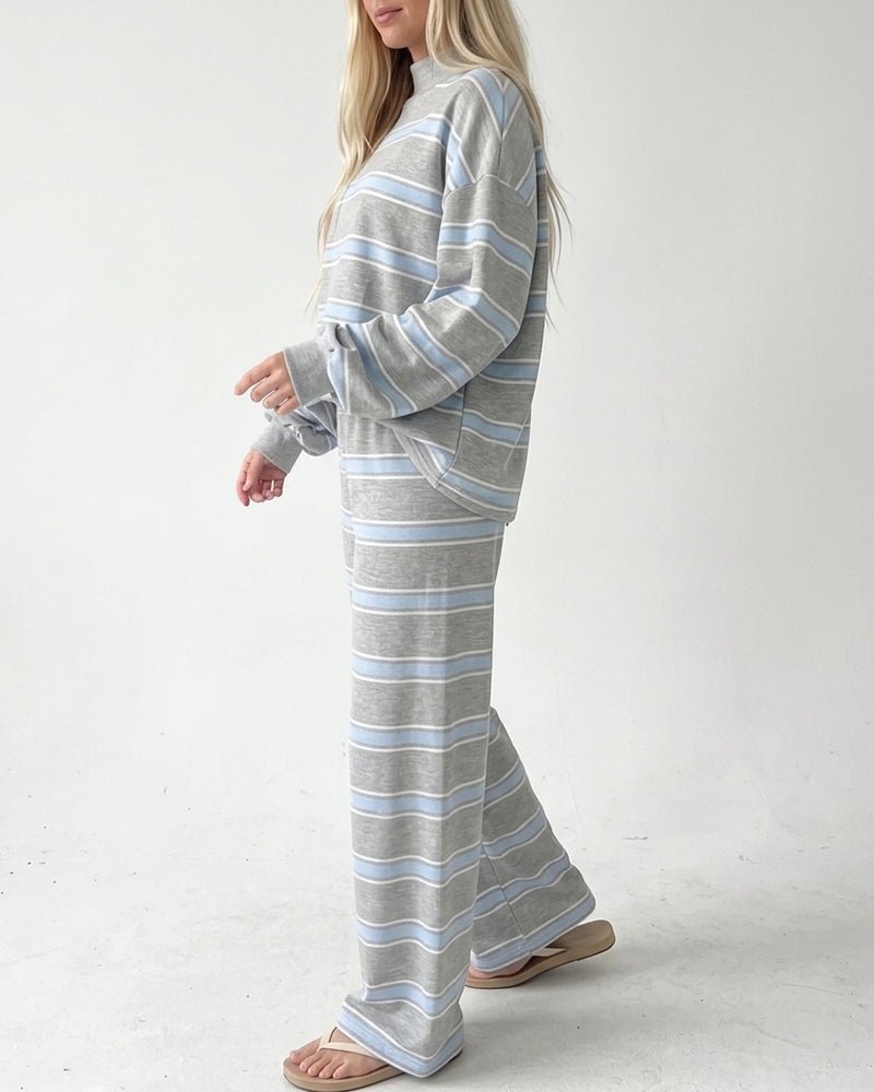 Curvvvy™ Mock Neck Pullover Striped 2-Piece Lounge Set