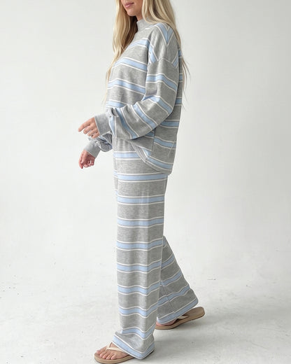 Curvvvy™ Mock Neck Pullover Striped 2-Piece Lounge Set