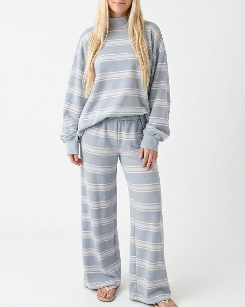 Curvvvy™ Mock Neck Pullover Striped 2-Piece Lounge Set