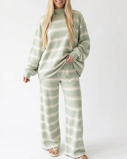 Curvvvy™ Mock Neck Pullover Striped 2-Piece Lounge Set