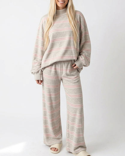 Curvvvy™ Mock Neck Pullover Striped 2-Piece Lounge Set