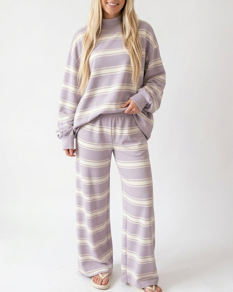 Curvvvy™ Mock Neck Pullover Striped 2-Piece Lounge Set