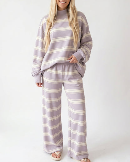 Curvvvy™ Mock Neck Pullover Striped 2-Piece Lounge Set