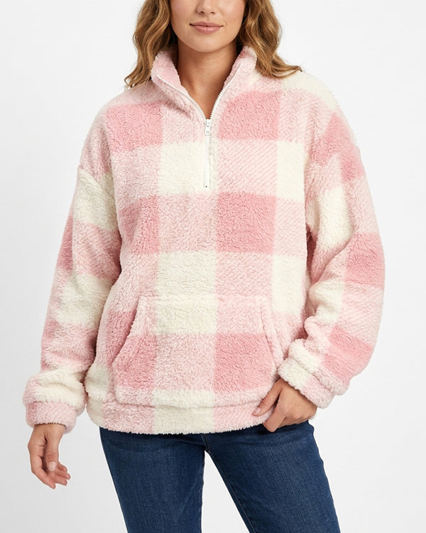 Curvvvy™ Plush Teddy Fleece Quarter-Zip Jacket