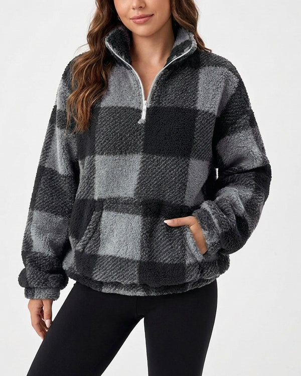 Curvvvy™ Plush Teddy Fleece Quarter-Zip Jacket
