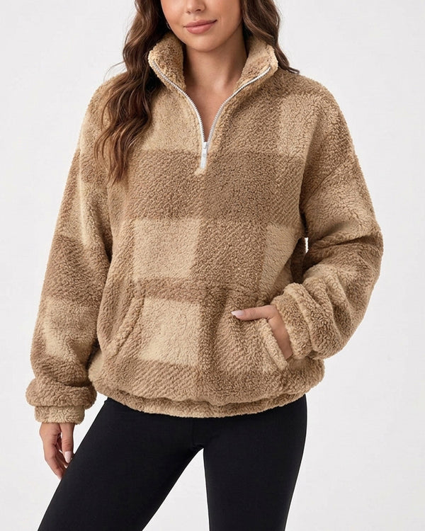 Curvvvy™ Plush Teddy Fleece Quarter-Zip Jacket