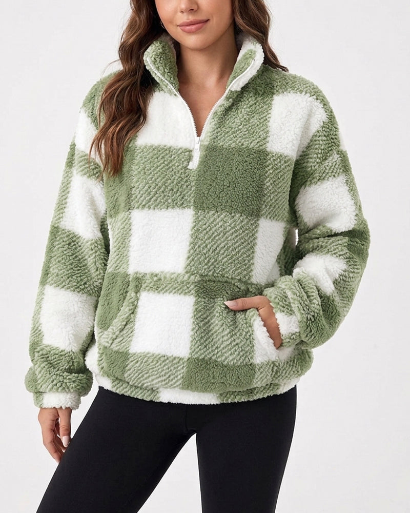 Curvvvy™ Plush Teddy Fleece Quarter-Zip Jacket