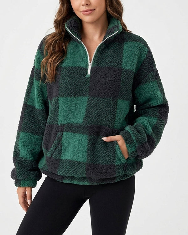 Curvvvy™ Plush Teddy Fleece Quarter-Zip Jacket