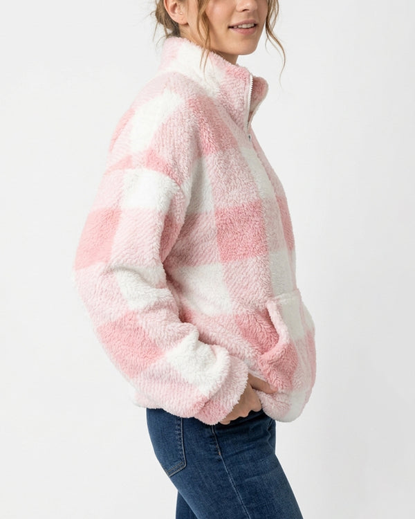 Curvvvy™ Plush Teddy Fleece Quarter-Zip Jacket