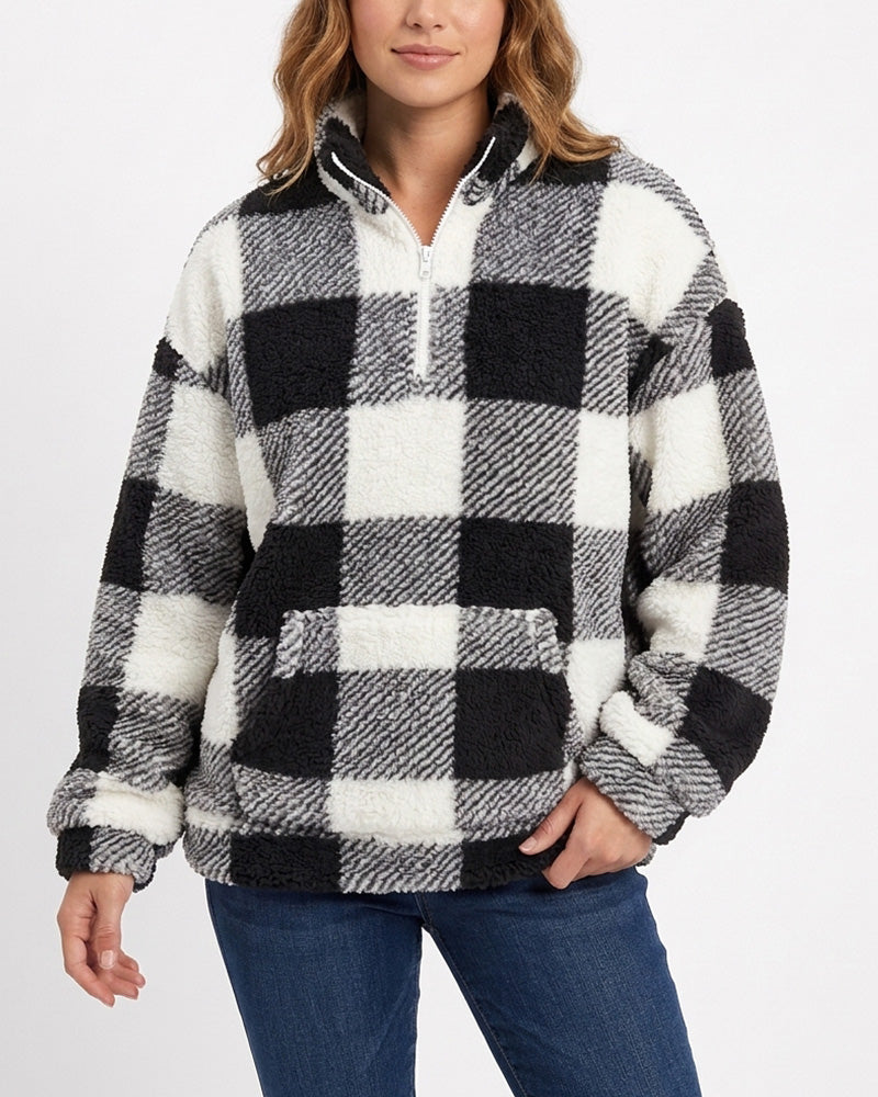 Curvvvy™ Plush Teddy Fleece Quarter-Zip Jacket