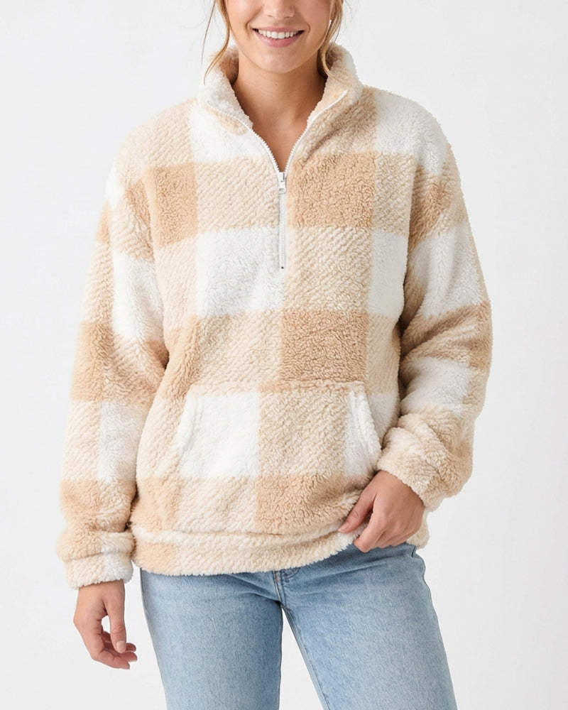 Curvvvy™ Plush Teddy Fleece Quarter-Zip Jacket