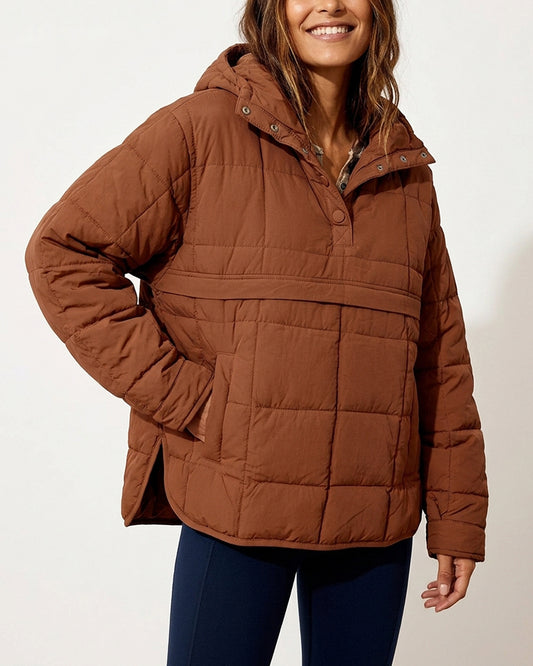 Curvvvy™ Lightweight Quilted Half-Snap Pullover Jacket with Hood