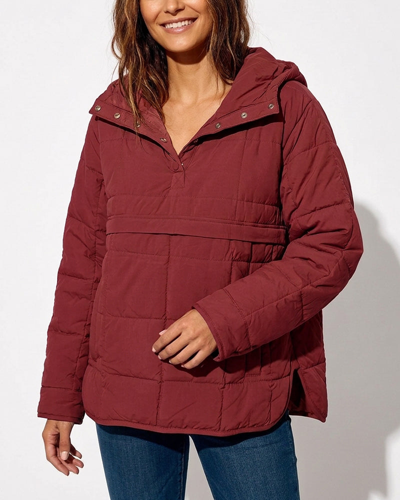 Curvvvy™ Lightweight Quilted Half-Snap Pullover Jacket with Hood