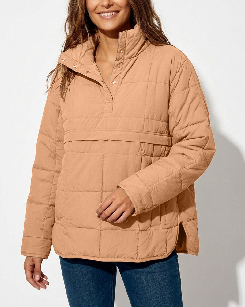 Curvvvy™ Lightweight Quilted Half-Snap Pullover Jacket with Hood