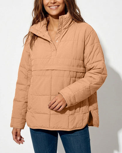 Curvvvy™ Lightweight Quilted Half-Snap Pullover Jacket with Hood