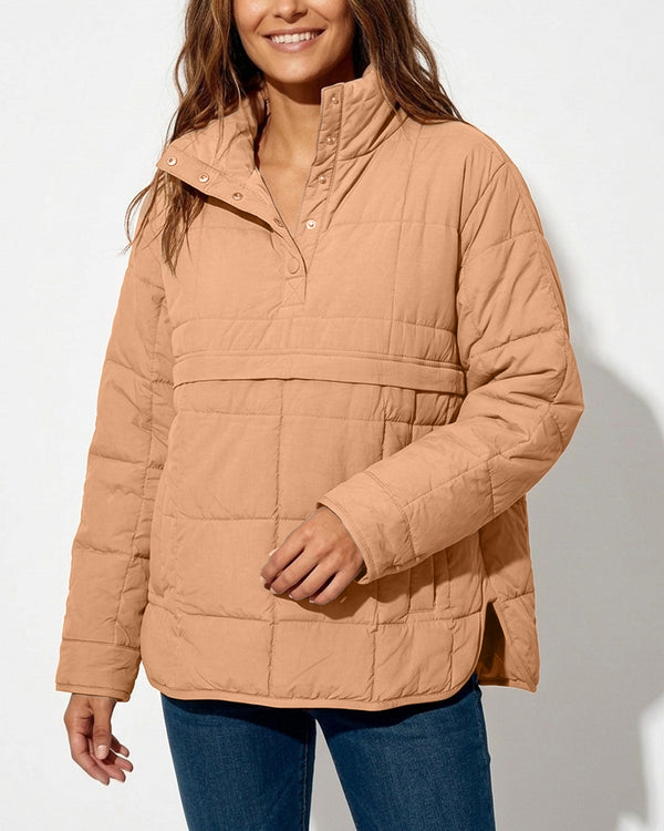 Curvvvy™ Lightweight Quilted Half-Snap Pullover Jacket with Hood