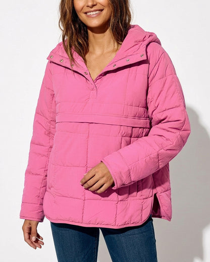 Curvvvy™ Lightweight Quilted Half-Snap Pullover Jacket with Hood