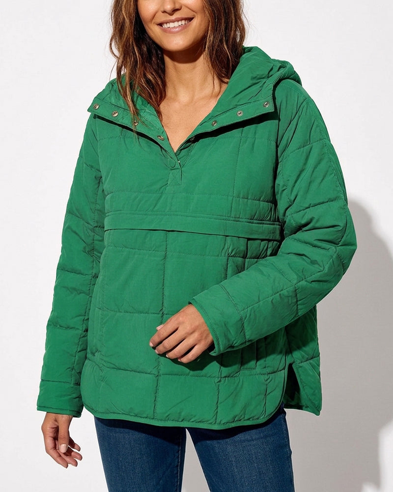 Curvvvy™ Lightweight Quilted Half-Snap Pullover Jacket with Hood