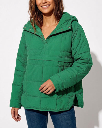 Curvvvy™ Lightweight Quilted Half-Snap Pullover Jacket with Hood