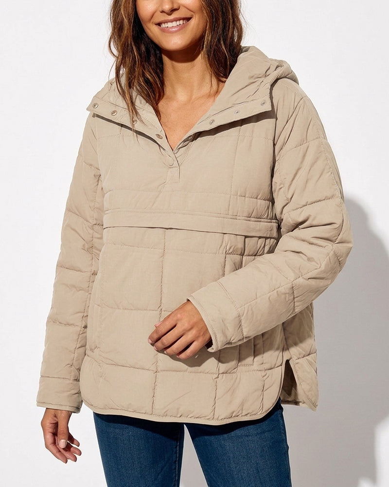 Curvvvy™ Lightweight Quilted Half-Snap Pullover Jacket with Hood