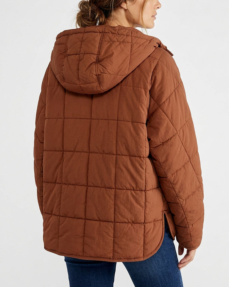 Curvvvy™ Lightweight Quilted Half-Snap Pullover Jacket with Hood