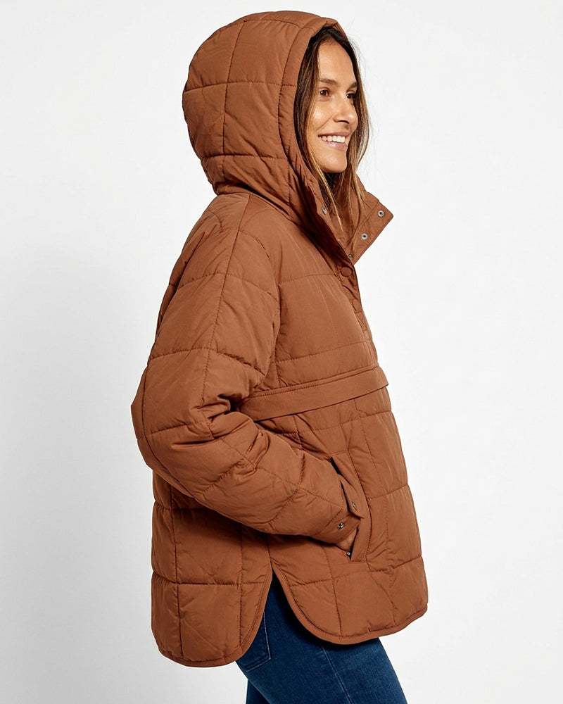 Curvvvy™ Lightweight Quilted Half-Snap Pullover Jacket with Hood