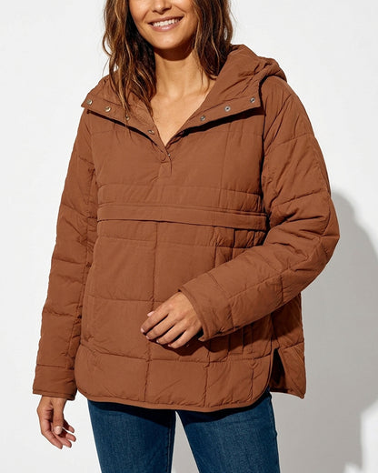 Curvvvy™ Lightweight Quilted Half-Snap Pullover Jacket with Hood