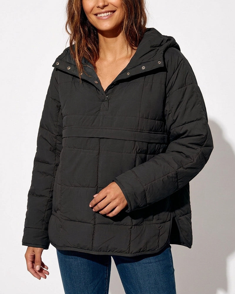 Curvvvy™ Lightweight Quilted Half-Snap Pullover Jacket with Hood
