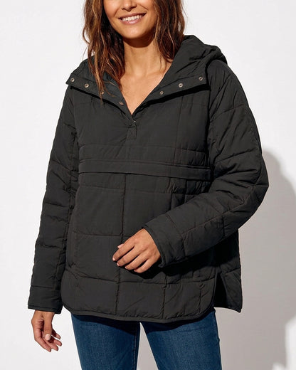 Curvvvy™ Lightweight Quilted Half-Snap Pullover Jacket with Hood