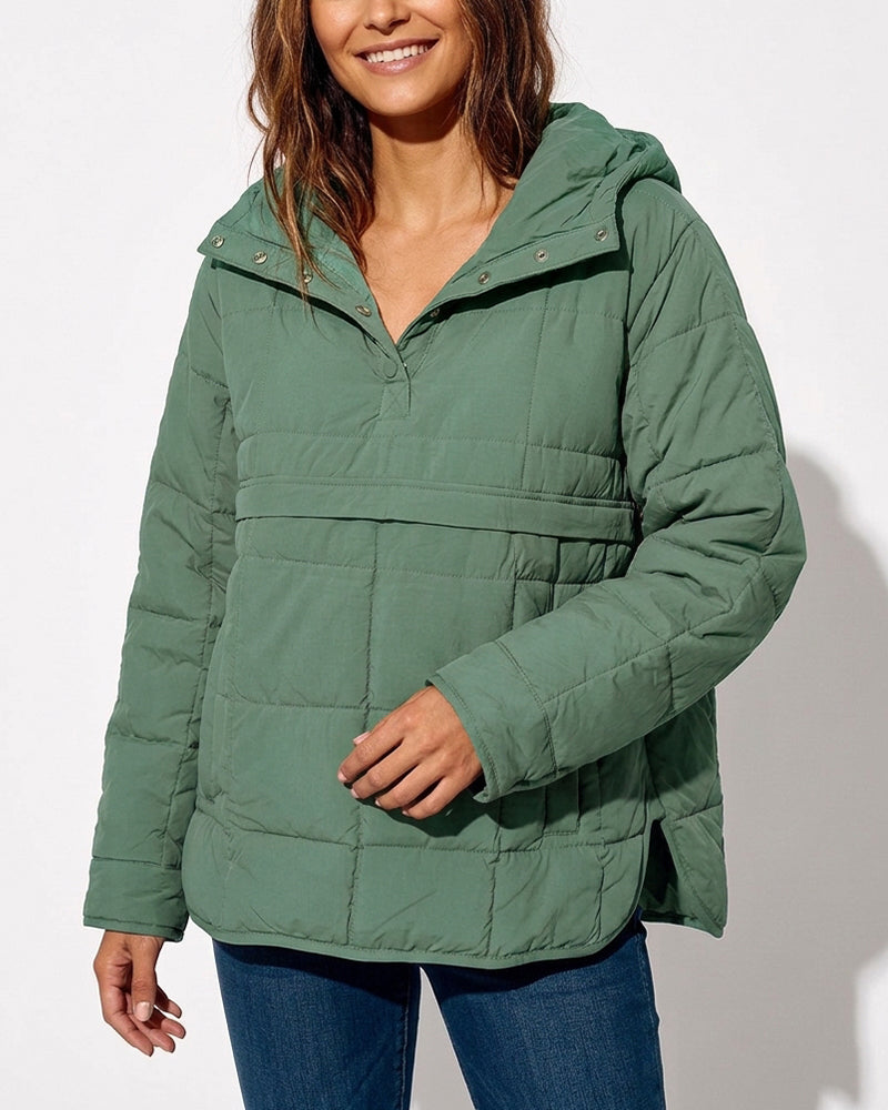 Curvvvy™ Lightweight Quilted Half-Snap Pullover Jacket with Hood