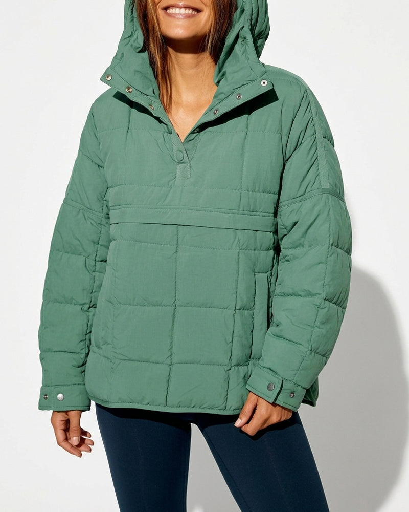Curvvvy™ Lightweight Quilted Half-Snap Pullover Jacket with Hood