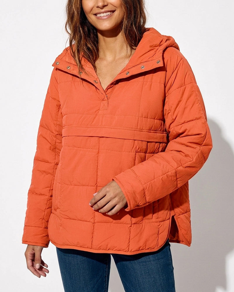 Curvvvy™ Lightweight Quilted Half-Snap Pullover Jacket with Hood