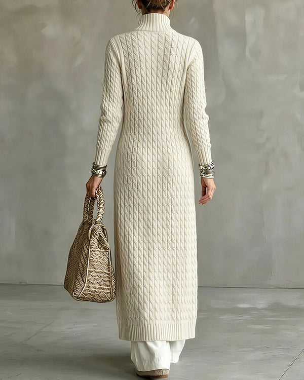 Curvvvy™ Cable Knit Stand Collar Long Cardigan Coat