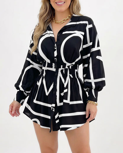 Curvvvy™ Cinched Waist Long Sleeve Button-Down Shirt Dress
