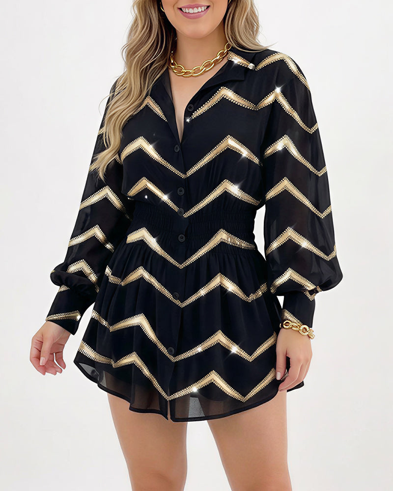 Curvvvy™ Cinched Waist Long Sleeve Button-Down Shirt Dress