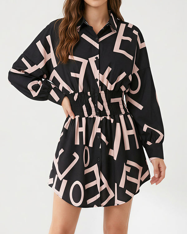 Curvvvy™ Cinched Waist Long Sleeve Button-Down Shirt Dress