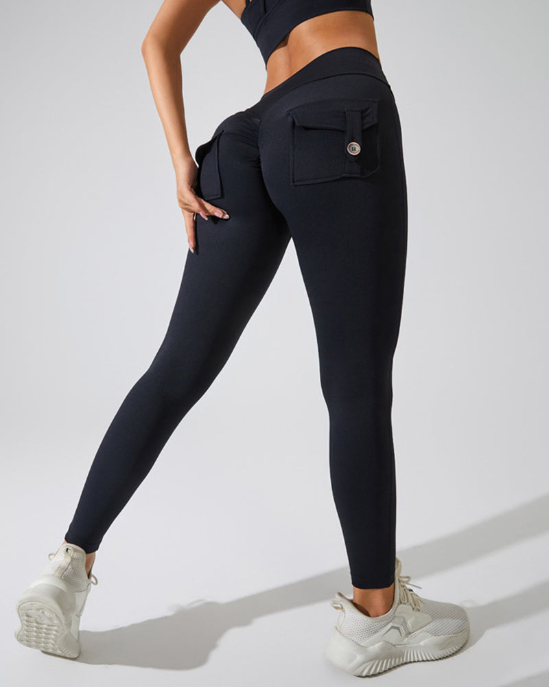 Curvvvy™ High-Waisted Scrunch Booty Cargo Leggings with Pockets