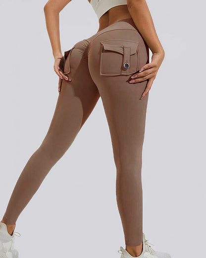 Curvvvy™ High-Waisted Scrunch Booty Cargo Leggings with Pockets