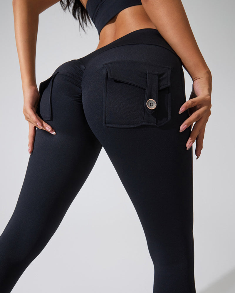 Curvvvy™ High-Waisted Scrunch Booty Cargo Leggings with Pockets
