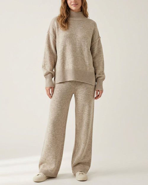 Curvvvy™ Oversized Turtleneck Knit Sweater & Wide-Leg Pants Set