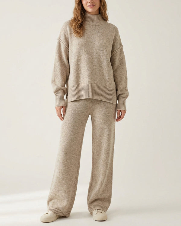 Curvvvy™ Oversized Turtleneck Knit Sweater & Wide-Leg Pants Set