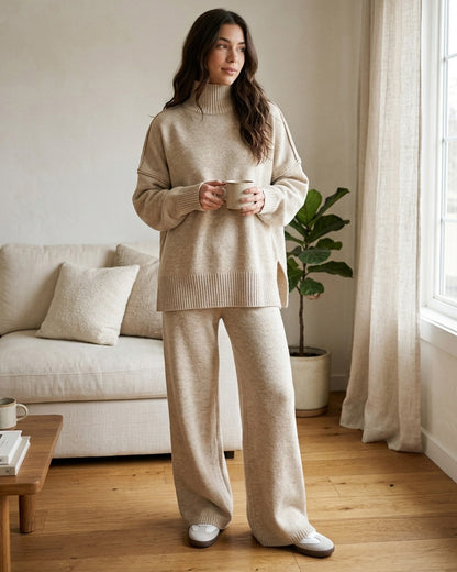Curvvvy™ Oversized Turtleneck Knit Sweater & Wide-Leg Pants Set