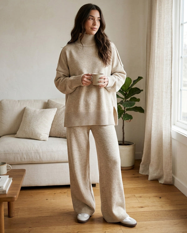 Curvvvy™ Oversized Turtleneck Knit Sweater & Wide-Leg Pants Set