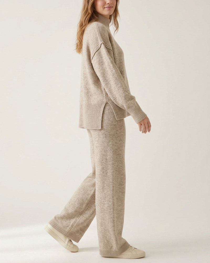 Curvvvy™ Oversized Turtleneck Knit Sweater & Wide-Leg Pants Set